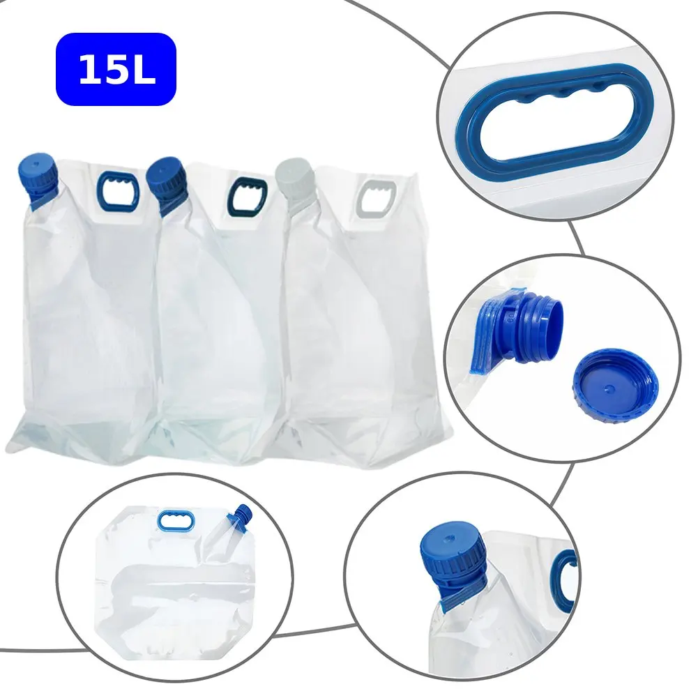 Bolsa de agua impermeable de 15L, portátil, puede plegar al aire libre, botella de agua plegable de gran volumen, contenedor de agua para viaje de Camping