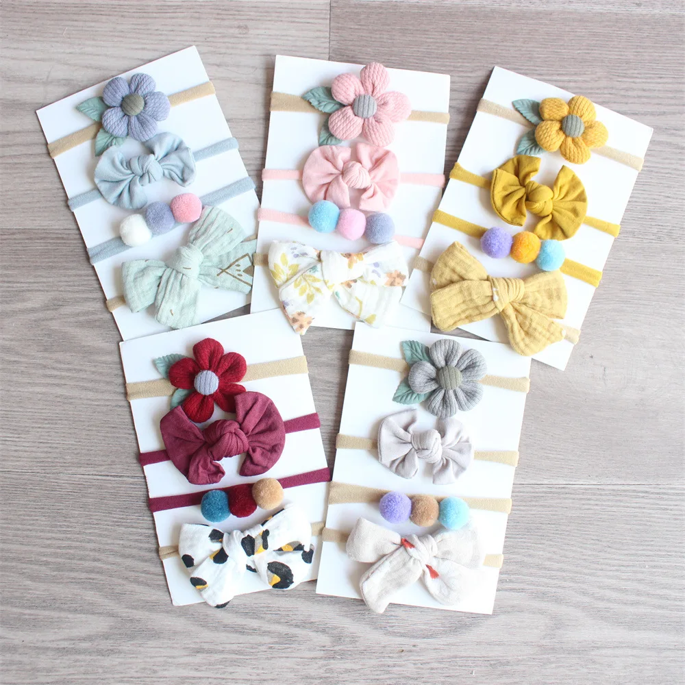 4Pcs/Set Baby Headbands for Newborn Girls Bows Hairband Cute Children Hair Accessories Strectchy Nylon Band Kids Floral Headwear