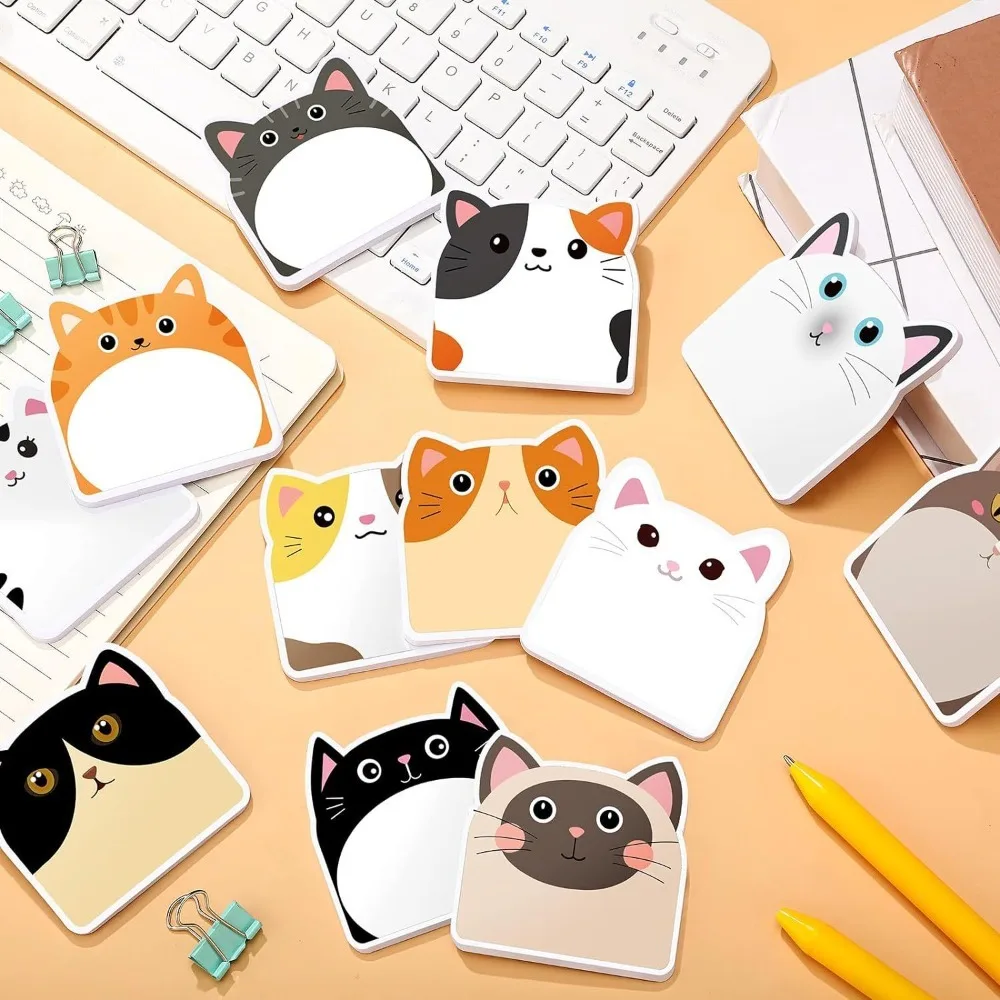 12pcs Cute Kitty Animal Memo Pad Meow Creative Cat Sticky Note Cartoon Posted Dog Message Paper Office