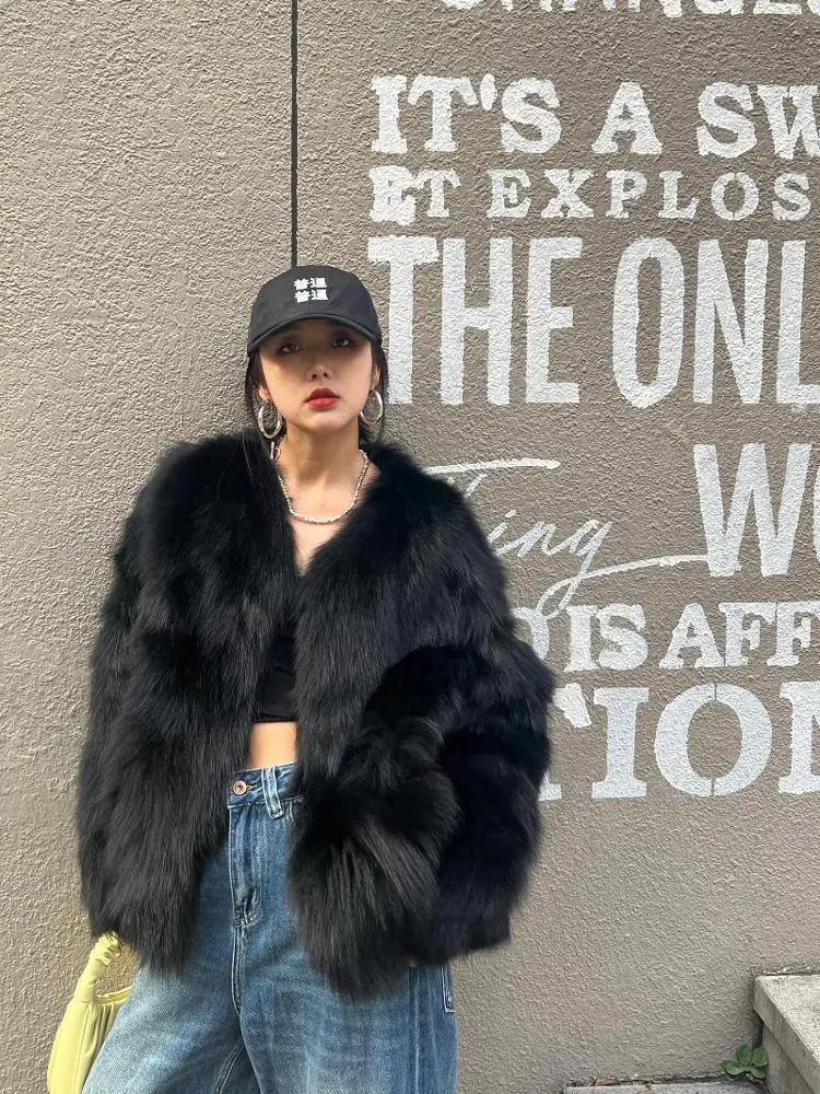 

Элегантное черное меховое пальто: утепленное, зимнее, теплое, с V-образным вырезом, длинными рукавами, женская верхняя одежда, приталенное, экологичное