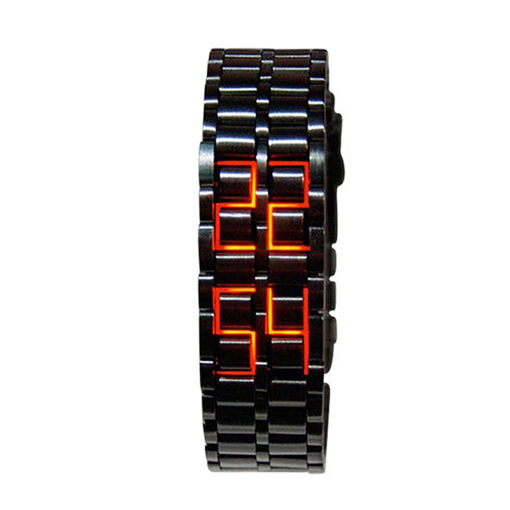 Fashion Black Full Metal Digital Lava Wrist Watch Men Red/Blue LED Display Men\'s Watches Gifts for Male Boy Sport Creative Clock