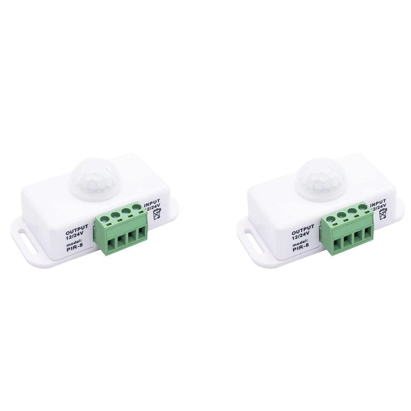 2X DC 12V 24V PIR Motion Sensor Function Controller LED Switch Body Infrared Switch Motion Timer White For LED Strips