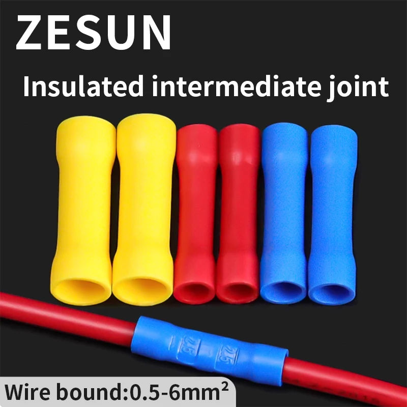 50/100PCS red/blue/Yellow Butt Connectors Crimp BV1.25/2/5.5 Butt Connector Fully Insulated PVC Wire Butt Splice Connectors