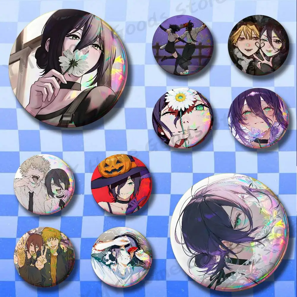 Cute Couple Denji Reze Brooches for Bag Decor Jewelry Accessories Gift 25/32/44/58/75mm Round Cartoon Badges