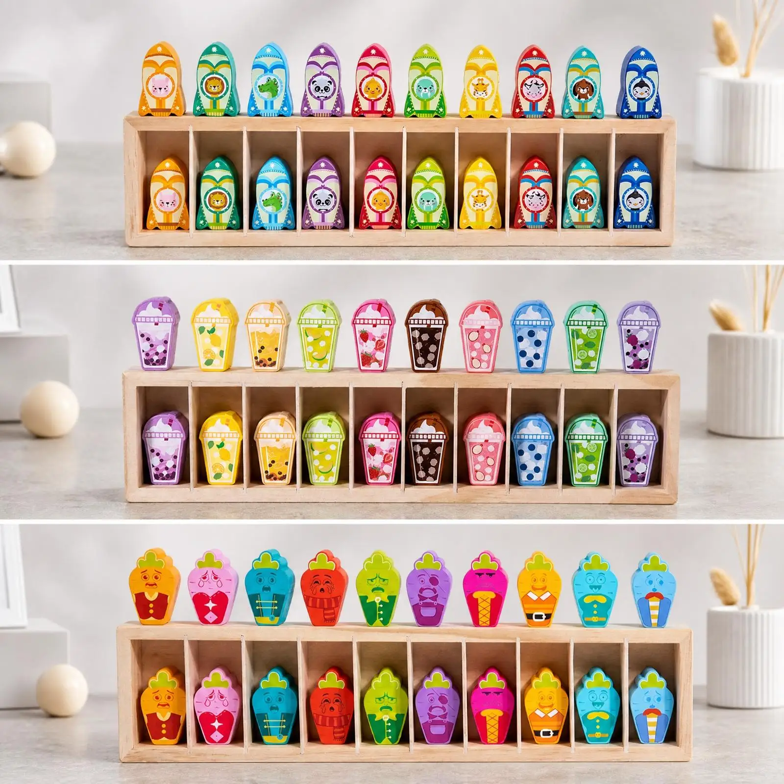 Children Wooden Memory Matching Game with Food and Animal Tiles for Early Education and Party Play