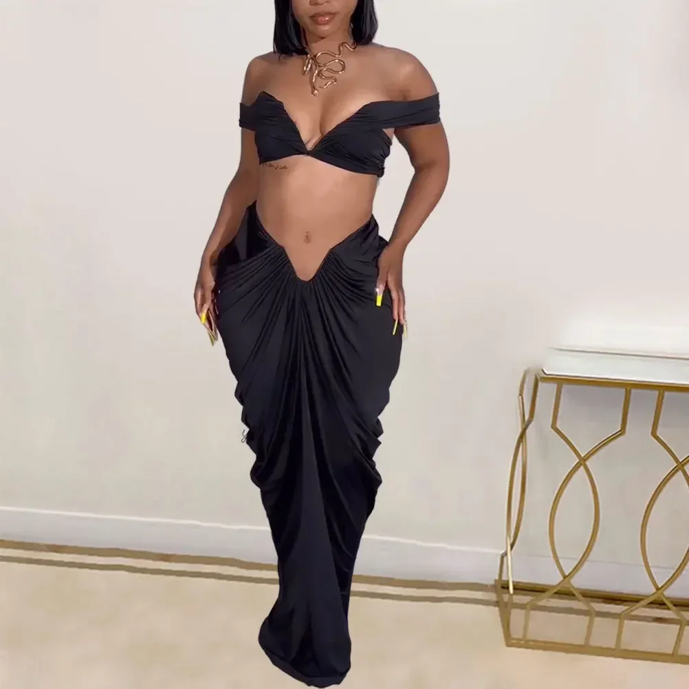 Falda plisada ajustada para mujer, conjunto de dos piezas, vestido Sexy de tendencia, Top de tubo sin mangas, elástico, faldas de tubo altas
