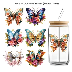 6pcs/pack 3D Butterflies and flowers UV DTF Transfer Stickers for Cup Mug Water Bottle, DIY Waterproof Stickers UV DTF Cup Wraps