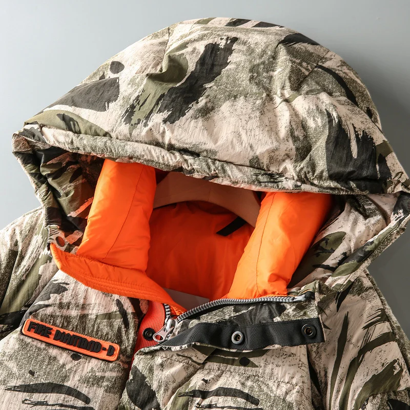 Jaqueta masculina com capuz camuflado, parka de carga quente fofa, casaco de caxemira, tamanho grande, inverno