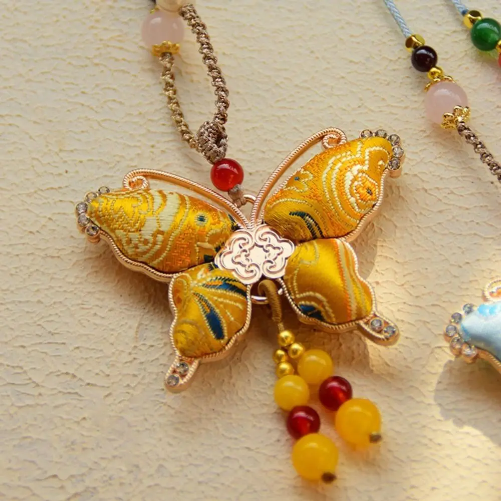 Beads Song Brocade Butterfly Necklace Ethnic Style Tassels Chinese Style Necklace Alloy High-end Embroidered Pendant Necklace