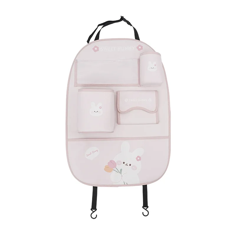 Car seat back storage bag, cute cartoon style, creative and multi-functional, interior anti-kick pad