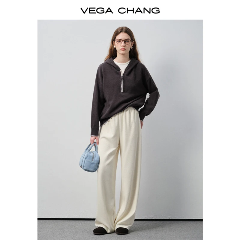 เสื้อสเวตเตอร์ถักไหมพรมผู้หญิง Vega Chang คอลเลคชั่นฤดูใบไม้ร่วงและฤดูหนาว ดีไซน์ปกเสื้อตัดสี