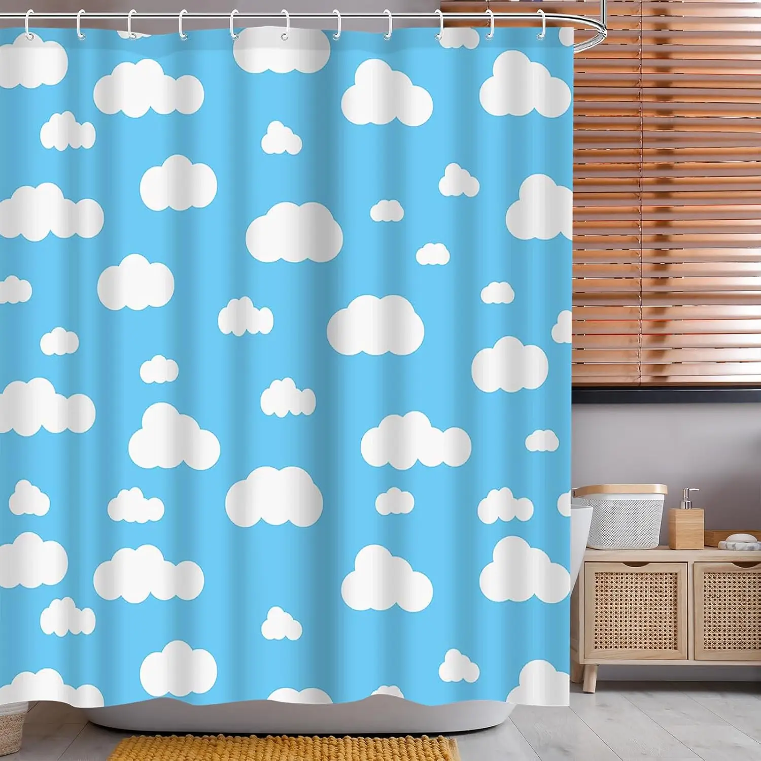 

Blue Sky White Cloud Shower Curtain Sets for Bathroom, Cartoon Story Natural Landscape Scenery, Kits Bathroom Bathtub Decoration