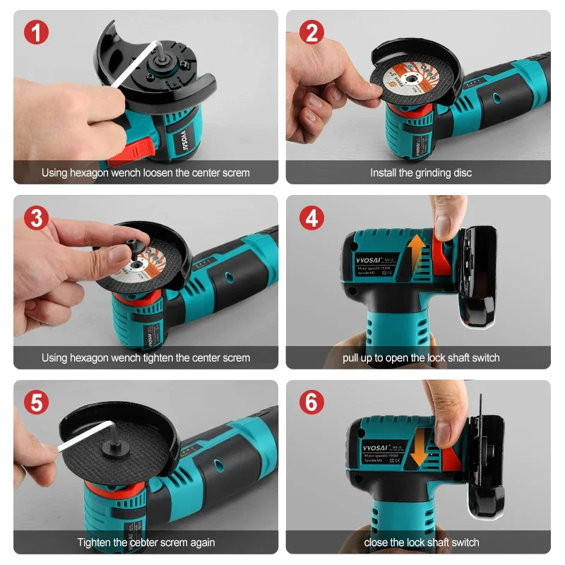 VVOSAI 12V Brushless Angle Grinder 19500RPM Electric Polishing Grinding Machine Mini Cordless Cutting Lithium Battery Power Tool