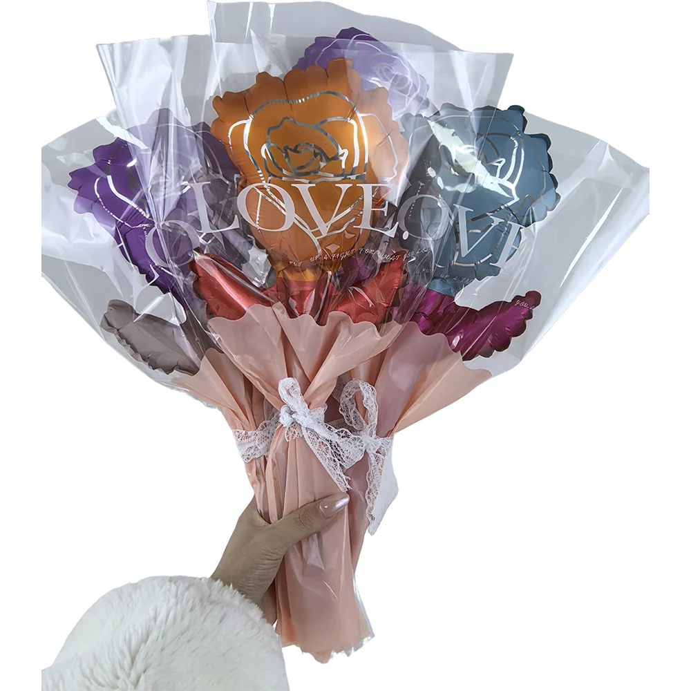 10/20/30/40/50pcs Handheld Heart Shaped Bouquet and Rose Bouquet Balloon Ribbon Valentines Day Gifts Mother's Day Birthday Decor