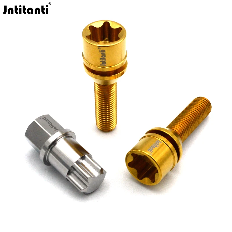 Jntitanti Floating washer 10.9 grade Anti-theft torx head cone seat Gr.5 titanium wheel bolt 20ps1key M14x1.5/M14*1.25 mm