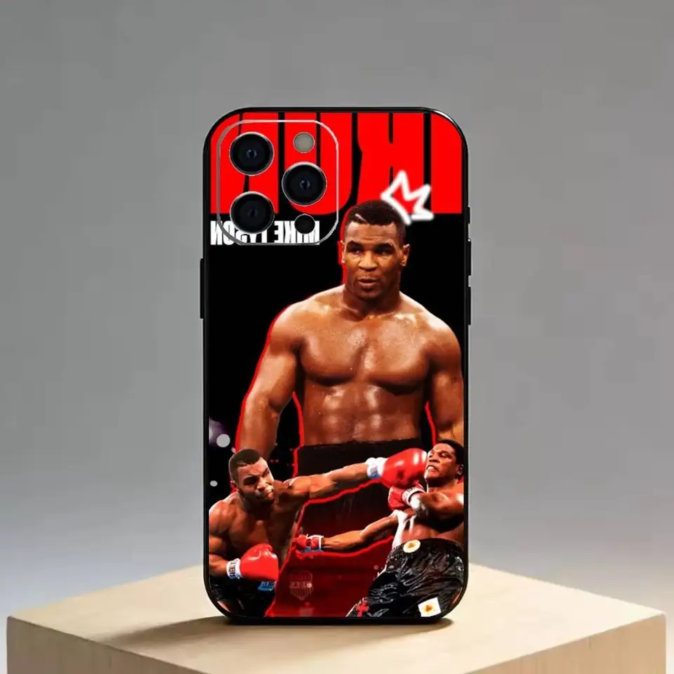 Funda de silicona negra para iPhone 17,16,15,14,13,12,11 Plus,Pro Max,XS con diseño de boxeo y Mike Tyson 2