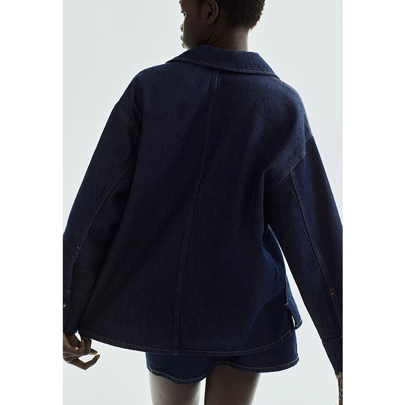 

Spring Summer Women's V-Ne Long Sve Straight Cut Hem Oversized T-irt Sle Denim irt Casual Comfortable Polyester Fiber