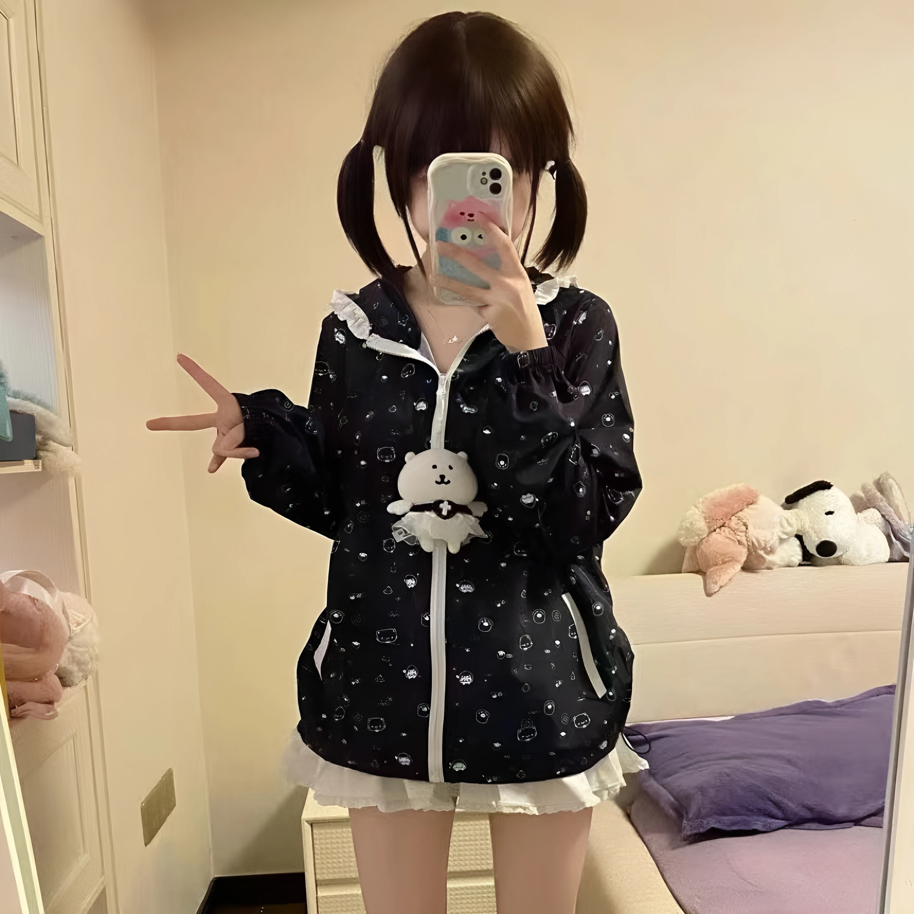 Cute Japanese Style Hooded Sun Protection Sweatshirt Women's Summer Y2K Subculture Breathable Lightweight Outerwear Top