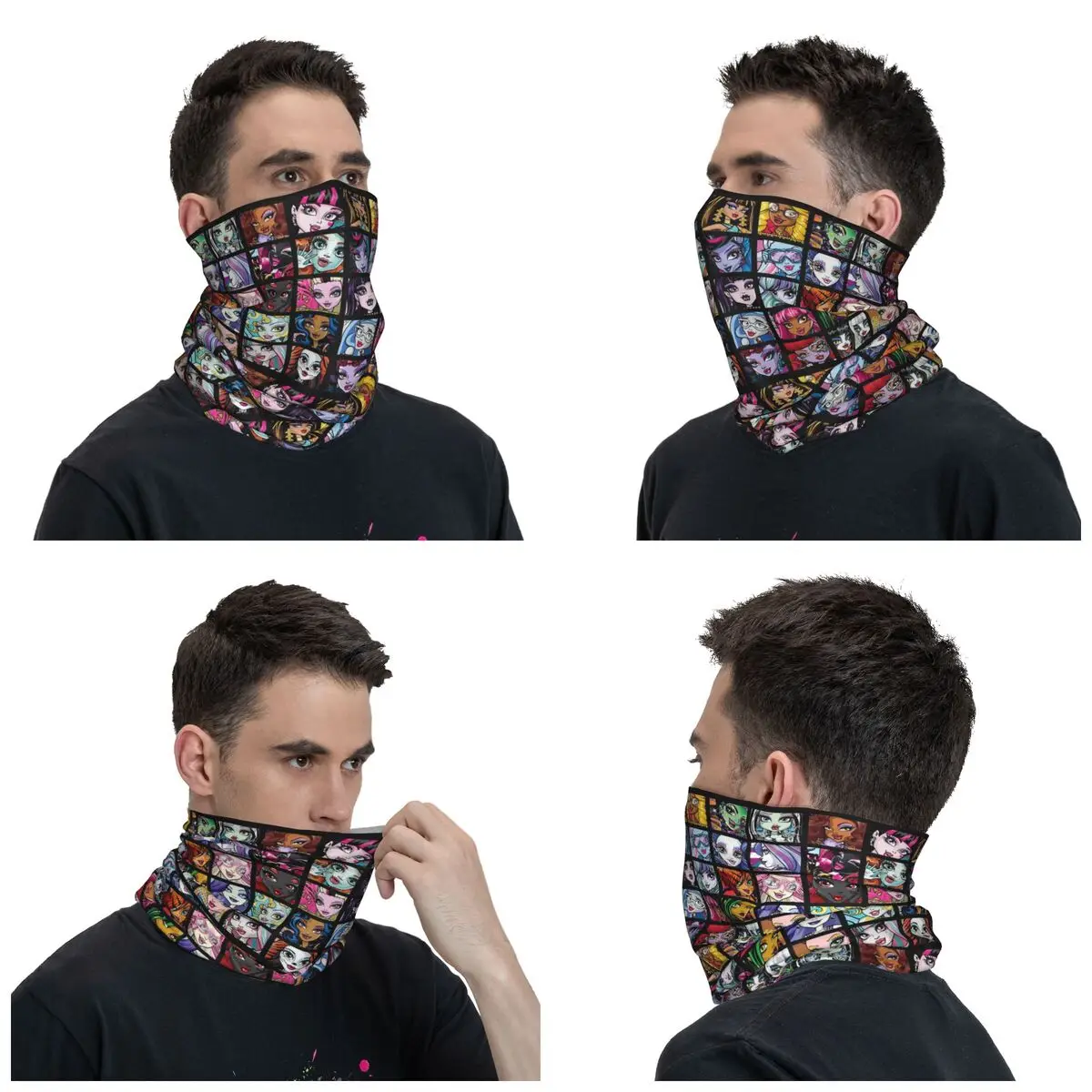 Monster High Collage Bandana Neck Gaiter Printed Draculaura Wrap Scarf Multifunctional Cycling Scarf Cycling for Men Women Adult