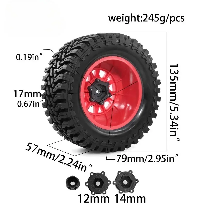 4pcs 135mm 1/7 1/8 Desert Short Course Truck Tire 12mm 14mm 17mm Wheel Hex for ARRMA Mojave TRXS UDR MAXX Slash Yikong DF7 FS