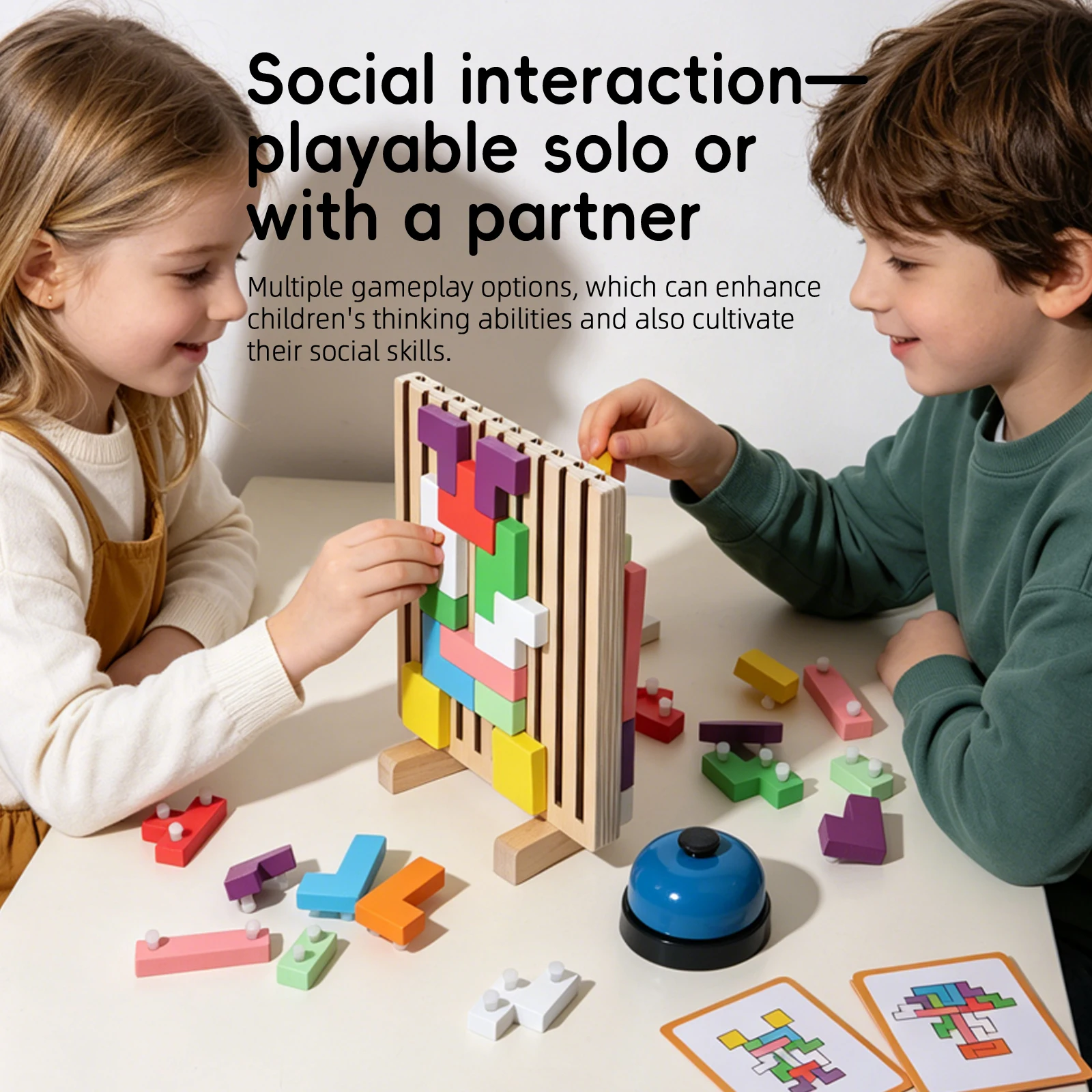 Wooden 3D Double-Sided Russian Puzzle Building Blocks Puzzle Game Baby Logic Training Puzzle Toys Parent-Child Interactive Games