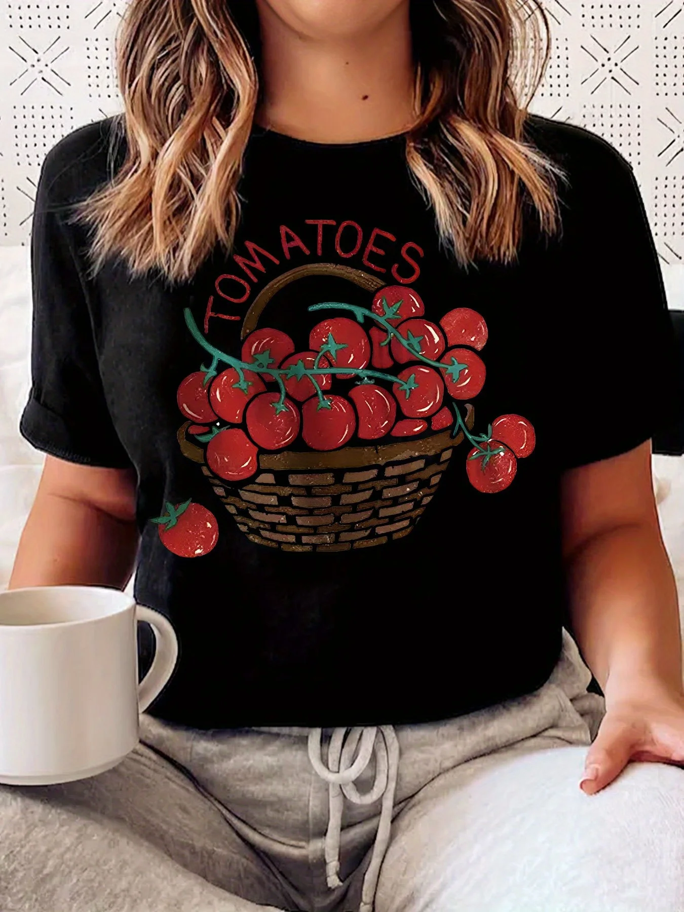 

Women'S Soft Tomato Print-Shirt Casual and Comfortable Round Neck Summer Short Sleeved Harajuku Streetwear Aesthetic Clothes