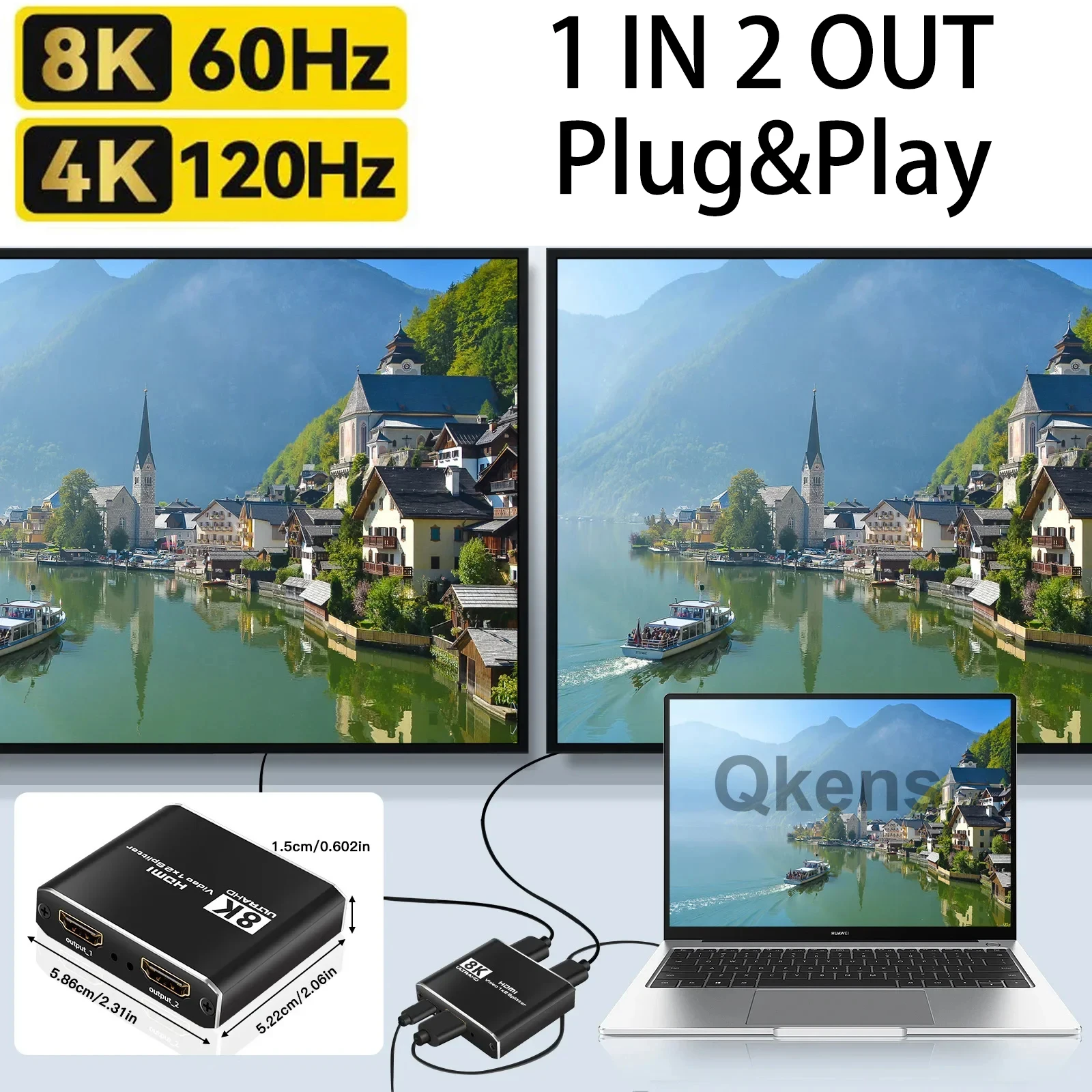 

HDMI2.1 8K 60Hz Splitter 4K 120Hz HDMI Splitter 1x2 1 in 2 Out Video Distributor Converter CEC 3D HDR10+ for PS4 PS5 XBOX PC TV