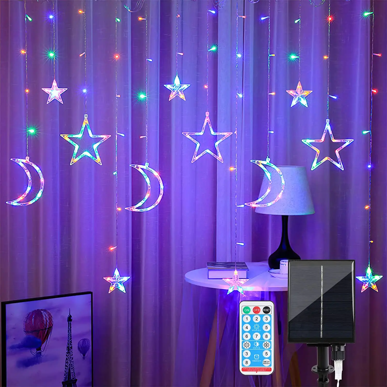 

8 Modes Christmas Lights Solar Moon Star Lamp LED String Lights Decoration for Home Outdoor Wedding Holiday Led Curtain Garland