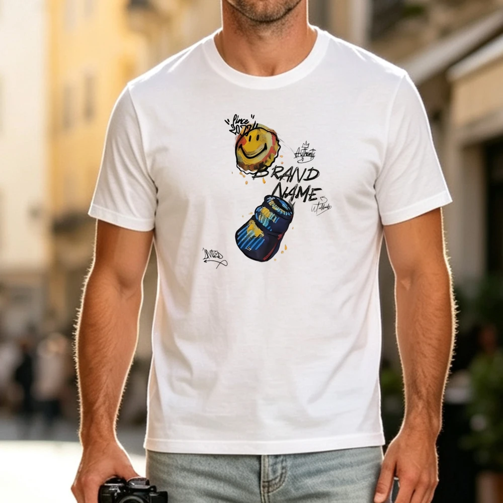 Graffiti Smiley Face Graphic Tshirt Hand Drawn Paint Splash Print Crew Neck Short Sleeve Oversized Streetwear  Casual Hiphop Tee