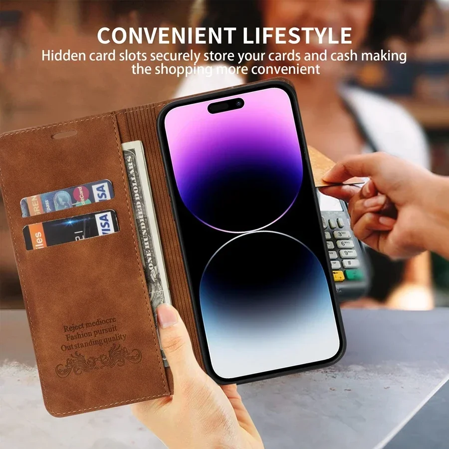 Wallet Skin Friendly Magnetic Flip With Card Slot Leather Case For iPhone Air 17 Pro Max 16e 16 15 Plus 14 13 12 11 XR Cover