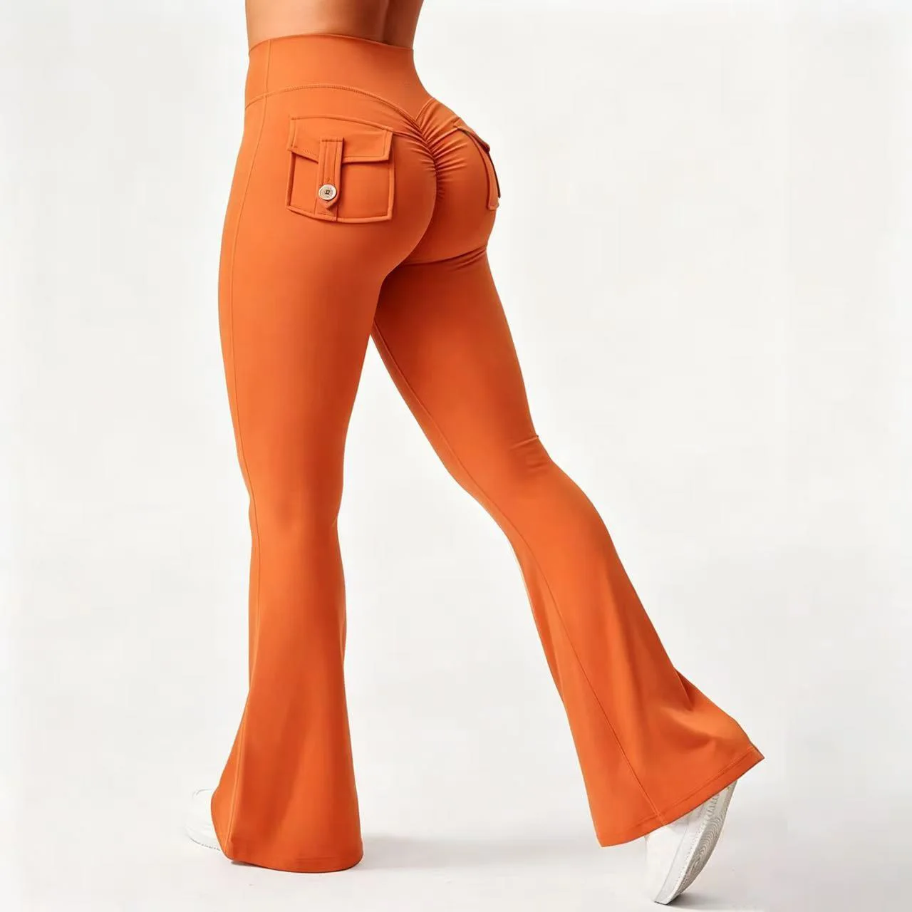 Damen Cargo-Taschen Flare Yoga-Hose mit hoher Taille, Po-Lifting-Effekt, dehnbare, schmale Bootcut-Leggings für Workout, Fitness, Sport und Freizeit – Detail 17
