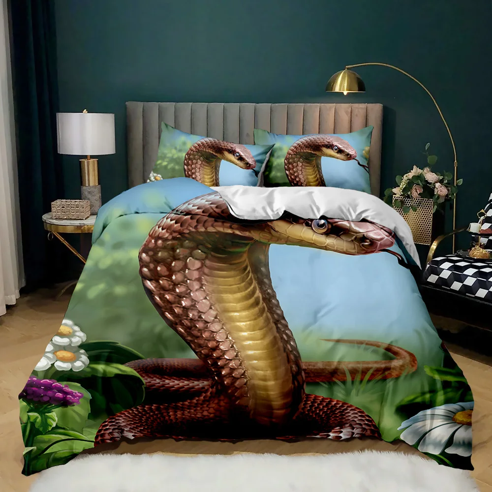 Snake Duvet Cover Animal Print Comforter Cover Twin Snake Reptile Skin Pattern Print Bedspread Cover,Boys Polyester Bedding Set