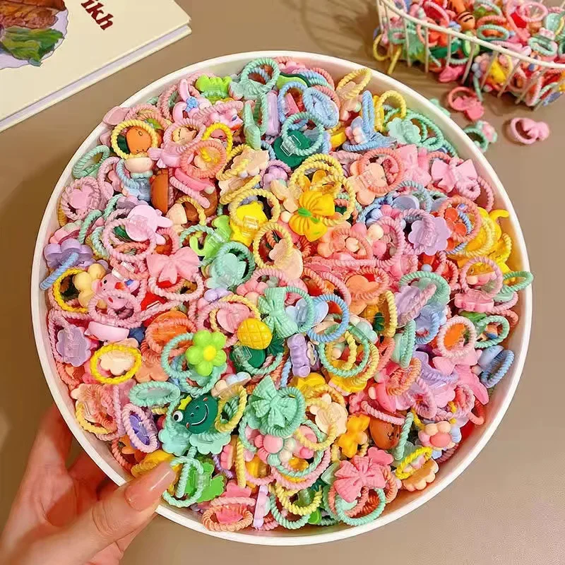 10Pcs Children Hair Accessories Girls Hair Bands Cartoon Hair Ties Elastic Hair Rope Children Ponytail Holder Bands Headdress