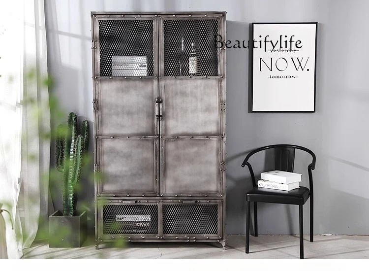 

Personalized retro industrial style wrought iron book wine locker metal display cabinet designer high-end