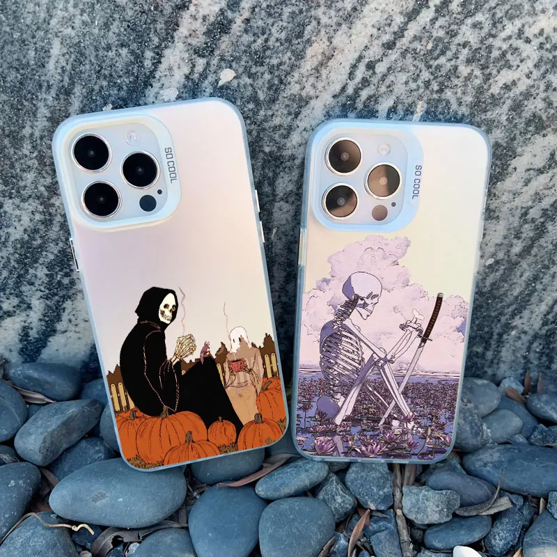 luxury Black Terror Ghost Death demon Phone Case For iPhone 15 14 Plus Pro Max 13 12 11 Mini Pro Max Shockproof Laser Back Cover image 6
