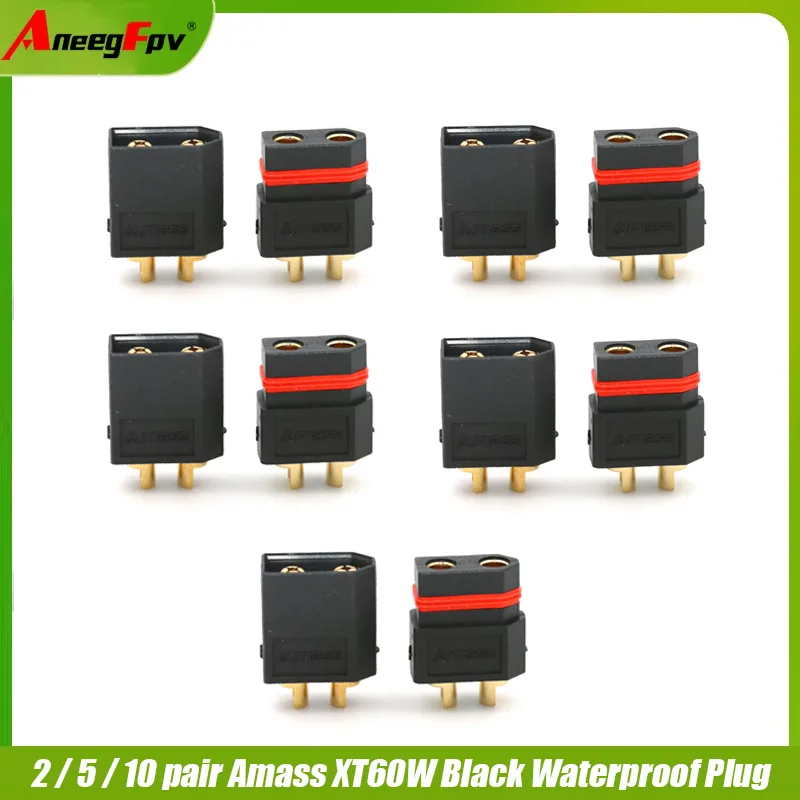 

2/5/10 pair Amass XT60W Black Waterproof Plug Gold-Plated Bullet Connectors Male Female for RC Aircraft Drone Car Quadcopter