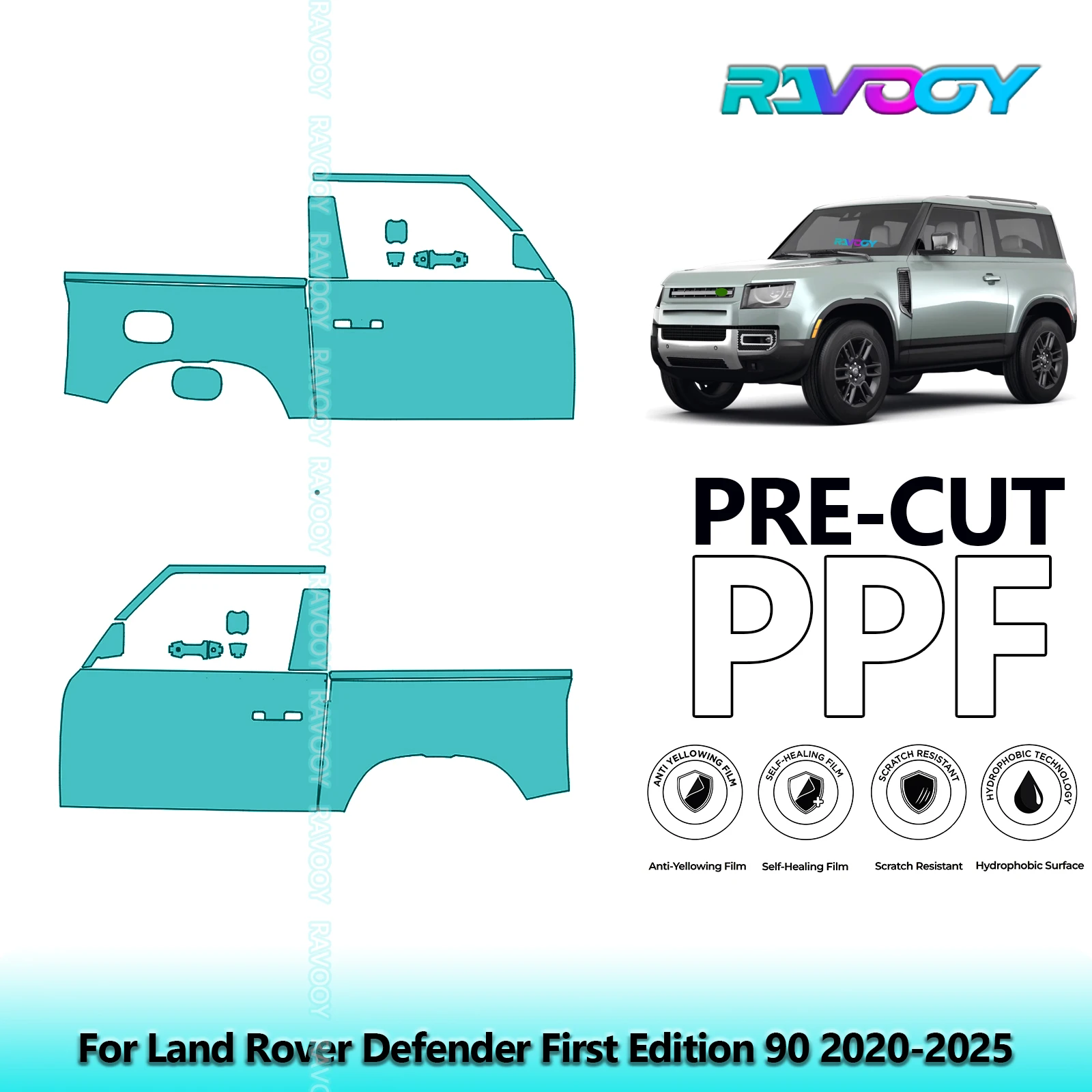 

For Land Rover Defender First Edition 90 2020-2025 8.5mil Pre-Cut PPF Door & A/B Pillar Kit TPU Paint Protection Film Set