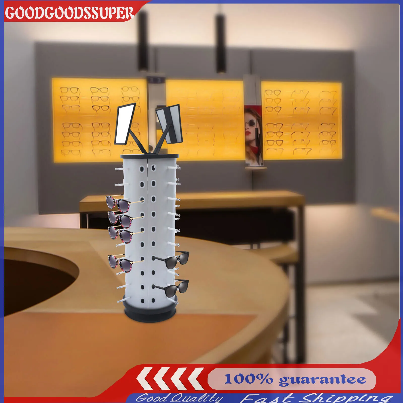 40 pares de óculos rack titular óculos de sol expositor com espelho 360 rotação