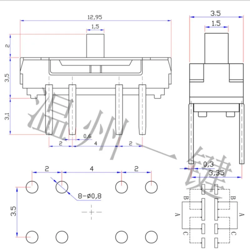 100PCS MSS-23D18 MINI slide switch 2P3T DIP 8 pin 3 position mini toggle switches Shank height 2.0mm micro slide switches