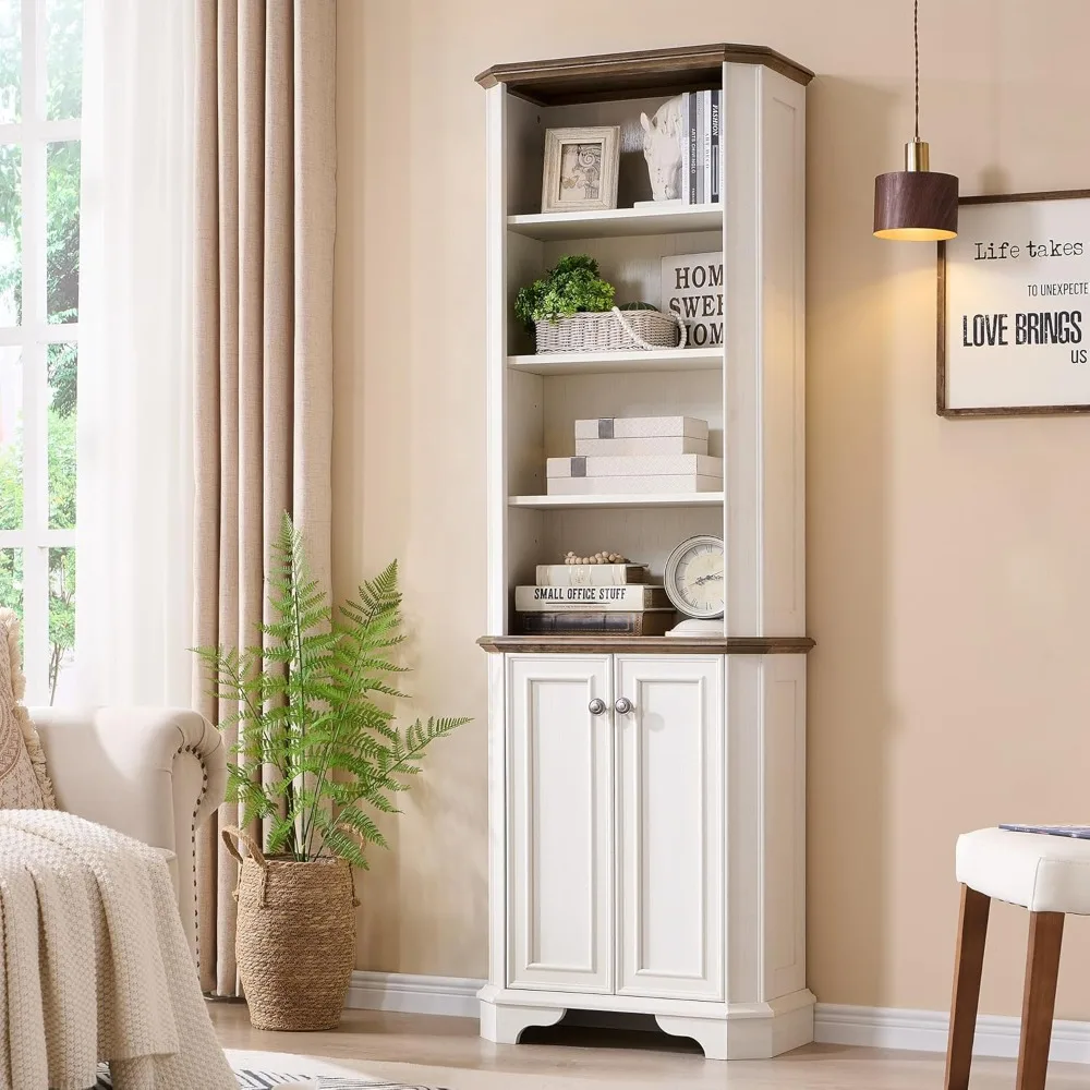 Estante estilo fazenda de 72 polegadas de altura com armazenamento e prateleiras ajustáveis