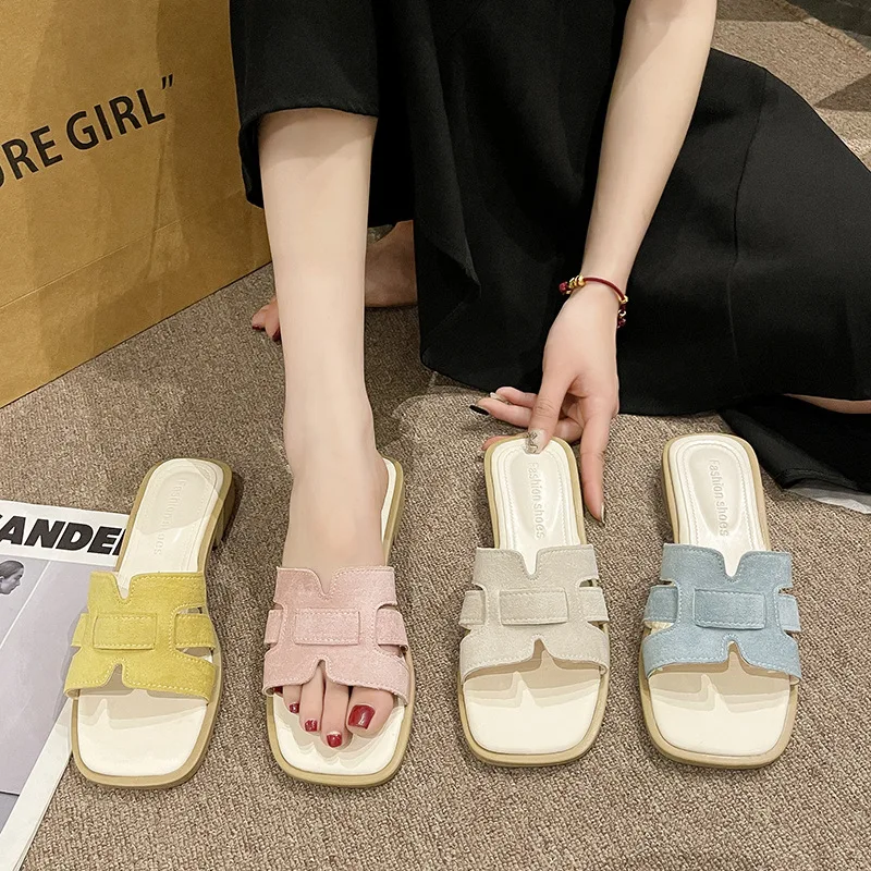 

Women Flat Slippers Casual Flip Flops Square Open Toe Slides Female Outdoor Beach Sandals Summer Shoes Plus Size