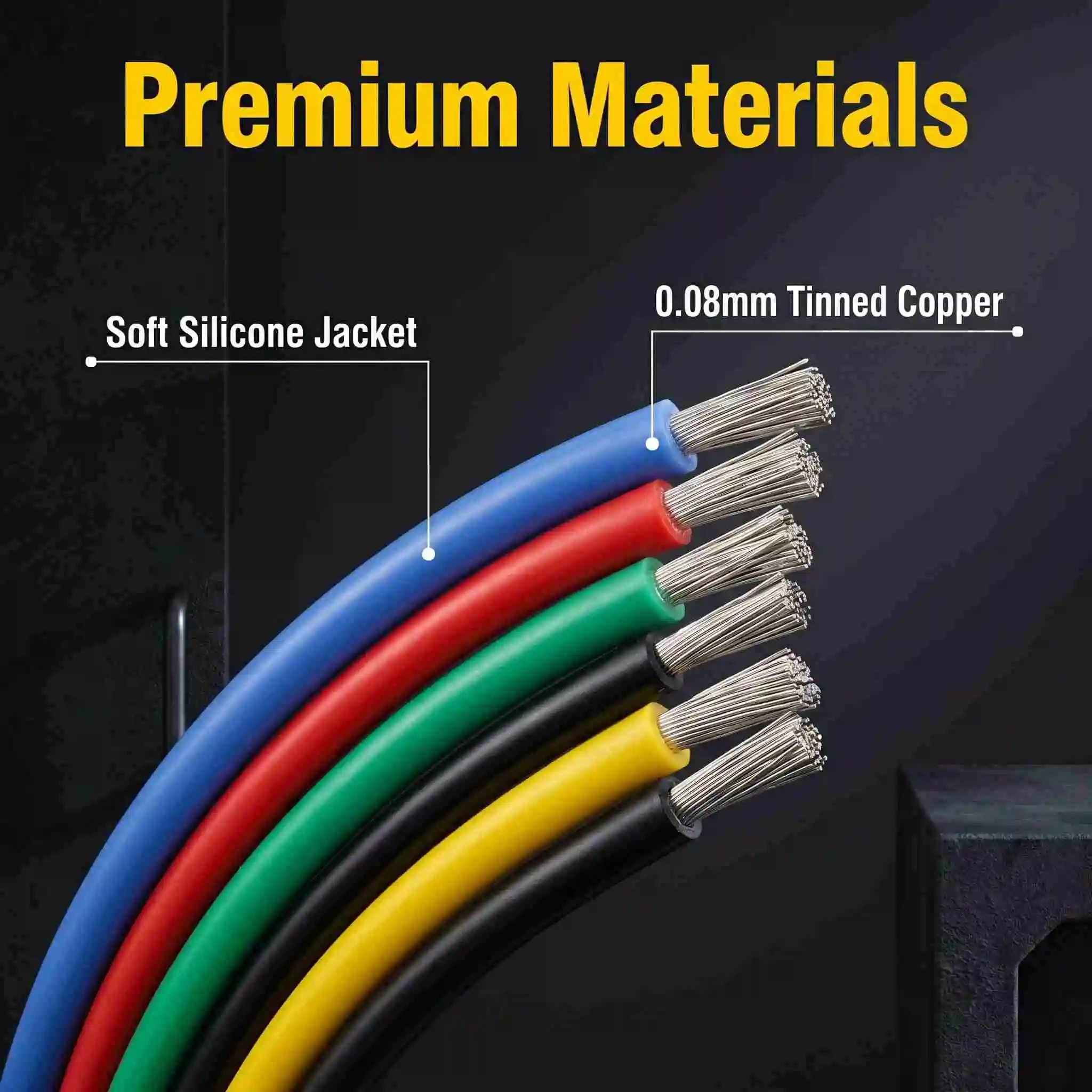 Weicher Silikondraht, 5-Farben-Set, 5 x 1,5 m/5 x 3 m/5 x 5 m, 18/20/22/24/26/28 AWG, Silikonisolierung, mit Zinn beschichteter Kupferdraht – Detail 7