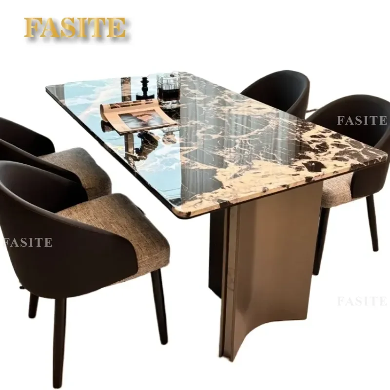 For Italian Style Light Luxury Marble Pattern Rock Slab Dining Table High End Modern Simple Atmosphere Home Kitchen Furniture