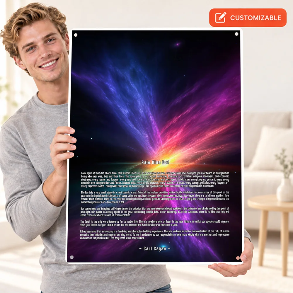 Pale Blue Dot Quote Aluminum Poster Customized Metal Sign Cosmic Typography Wall Art For Reading Nook Astronomy Enthusiast Gift