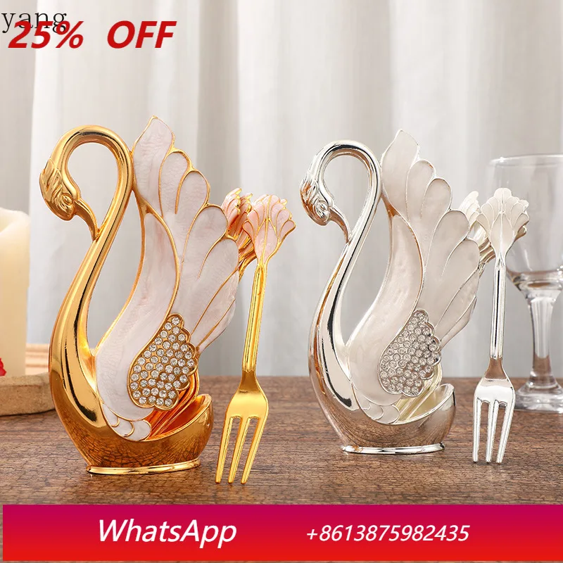 

CX Light Luxury Diamond Gold Silver Swan Spoon Holder