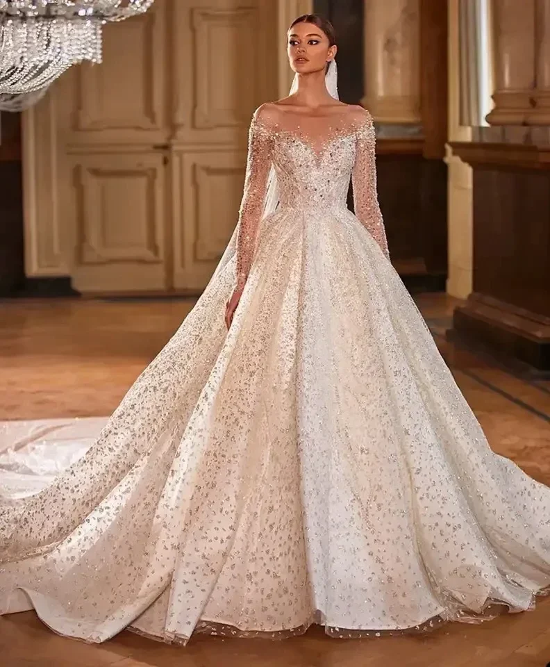 Customzied  Luxury Wedding Dresses for Princess Sparkling Beaded Bridal Dress Ball Gown Vestidos De Novia