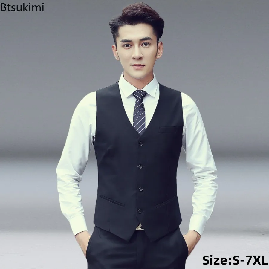 

S-7XL Plus Size High-end Suit Vests Men's Fashion Solid Slim Casual Business Dress Vests Groom Wedding Party Formal Waistcoats