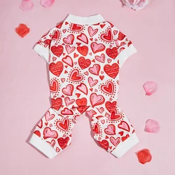Dog Pajamas with Sweet Pink Wavy Line Hearts Printed Pup Dog Clothes for Small Dogs Girl Boy ,Everyday dog pajamas Dogs Jumpsui