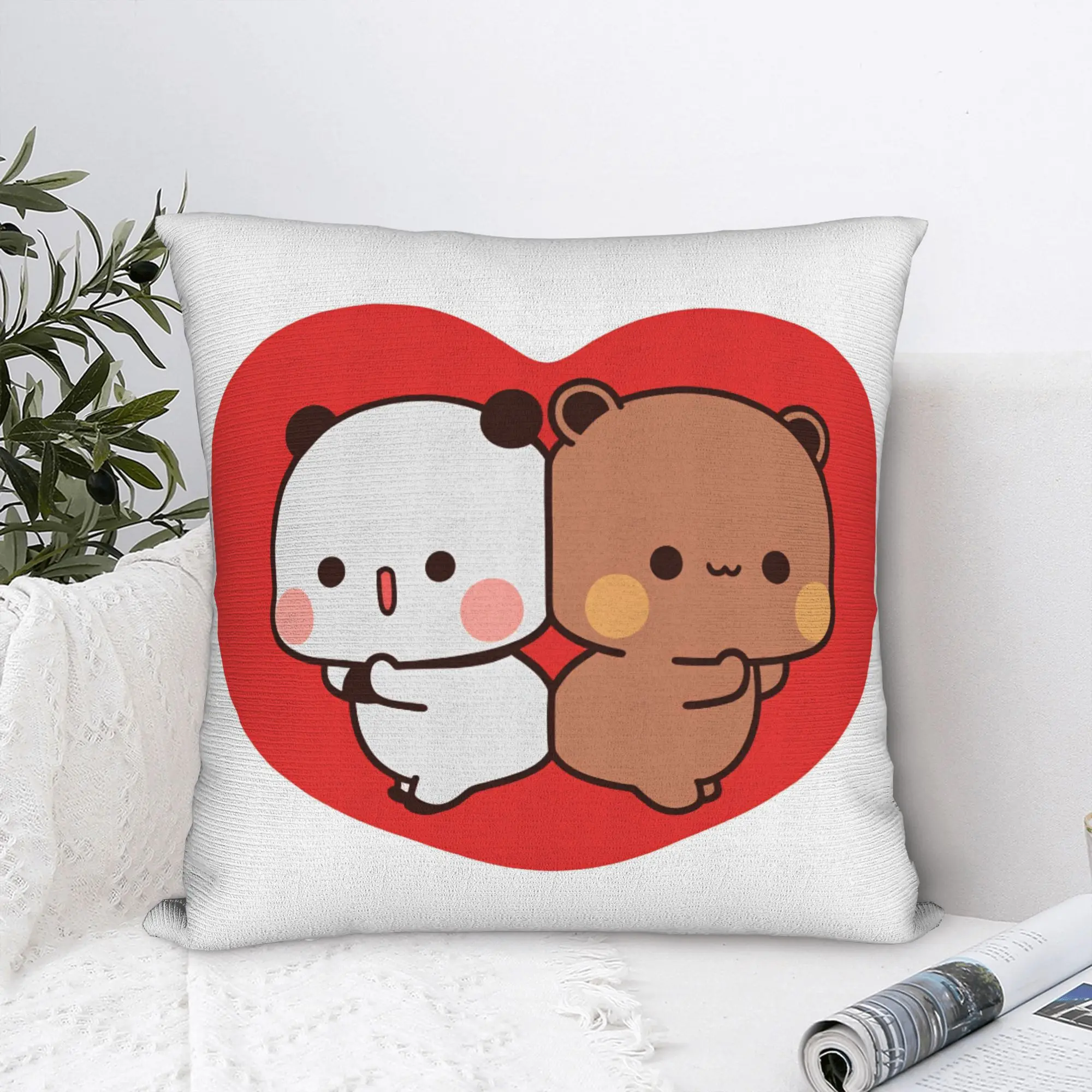 Bubu Dudu Couple Pandas Cartoon Pillowcases  Funny Pillow Case For Chair Sofa Home Decor Comfy Pillow Cover