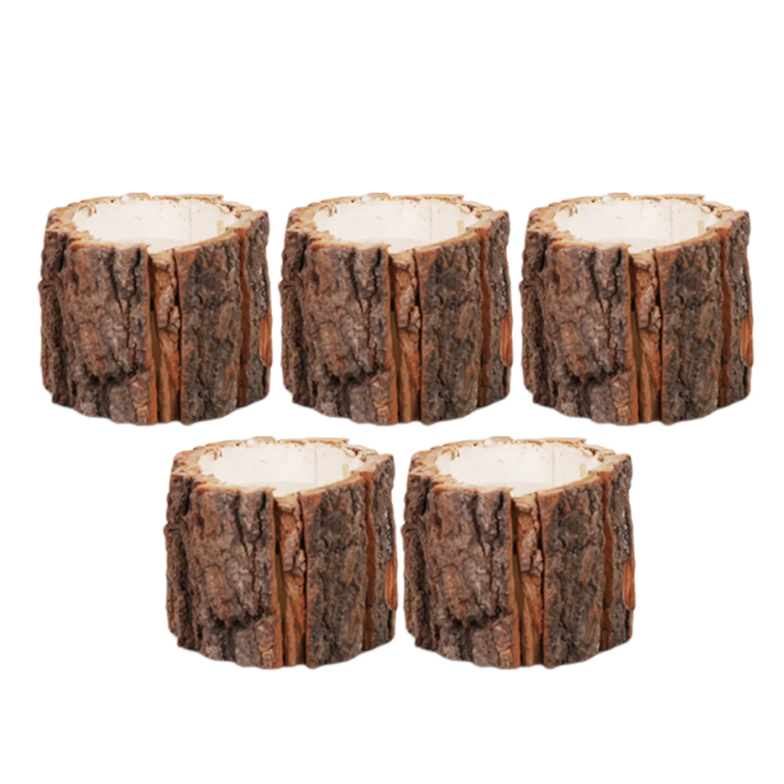 

5pcs Tree Bark Design Pencil Holder Rustic Wooden Desk Organizer Solid Wood Pen Container For Office School Stationery Storage